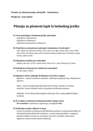 Latinski jezik (pitanja i odgovori)