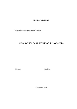 Novac kao sredstvo plaćanja