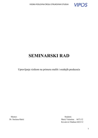 Upravljanje rizikom na primeru malih i srednjih preduzeća