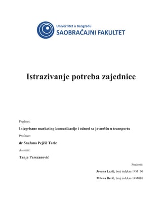 Integrisane marketing komunikacije i odnosi sa javnošću u transportu – Istraživanje potreba zajednice