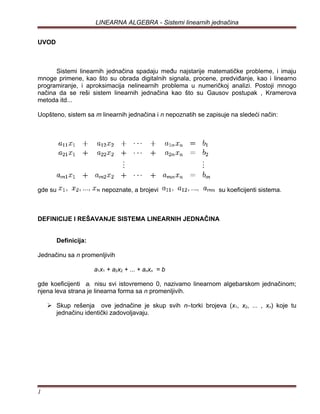 Linearna algebra – Sistemi linearnih jednačina