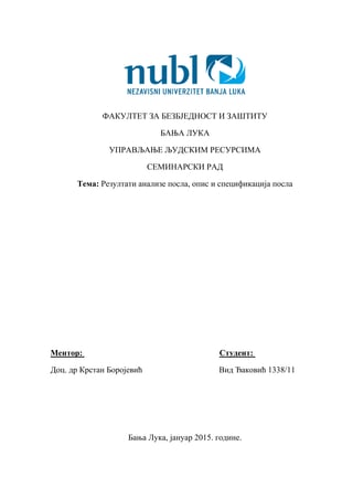 Rezultati analizeposla,opis i specifikacija posla