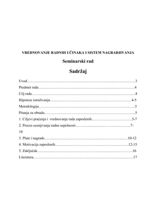 Vrednovanje radnih učinaka i sistem nagrađivanja