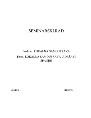 Lokalna samouprava u državi Španije