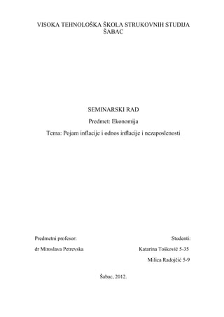 Pojam inflacije i odnos inflaciije i nezaposlenost