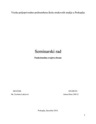 Funkcionalna svojstva hrane – Masti i ulja