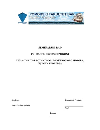 Taktovi 4-otaktnog i 2-taktnog Otto Motora, njihova upotreba