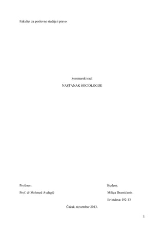 Nastanak sociologije