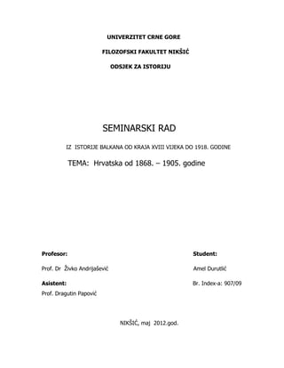 Hrvatska od 1868 do 1905