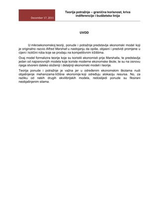 Teorija potražnje – granična korisnost, kriva indiferencije i budžetska linija