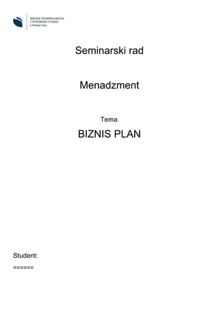 Biznis plan – Restoran “NJAM”