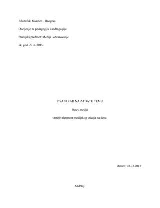 Dete i mediji – Ambivalentnost medijskog uticaja na decu