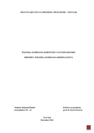 Politika suzbijanja korupcije u javnom sketoru