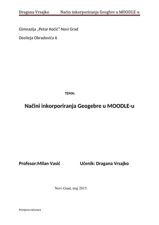 Načini inkorporiranja Geogebre u MOODLE-u
