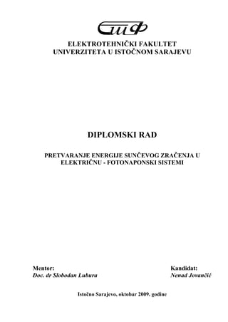 Pretvaranje energije sunčevog zračenja u električnu – Fotonaponski sistemi