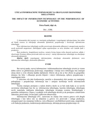 Uticaj informacionih tehnologija na obavljanje ekonomske djelatnosti