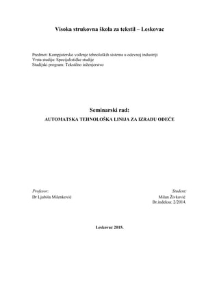 Automatska tehnološka linija za izradu odeće