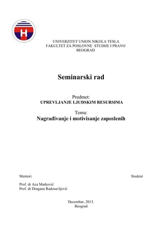 Nagrađivanje i motivisanje zaposlenih