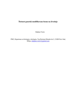 Štetnost genetski modifikovane hrane na životinje