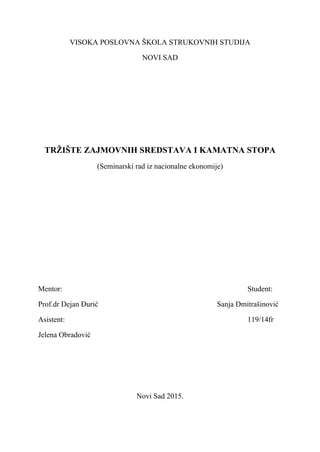 Tržište zajmovnih srestava i kamatna stopa