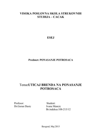Uticaj brenda na ponašanje potrošača