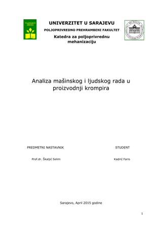 Analiza mašinskog i ljudskog rada u proizvodnji krompira
