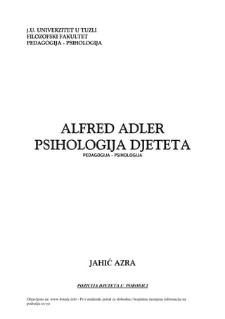 Alfred Adler – Psihologija deteta