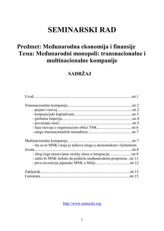 Međunarodni monopoli: transnacionalne i multinacionalne kompanije