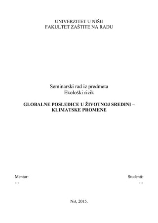 Globalne posledice u životnoj sredini – Klimatske promene