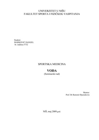 Voda: seminarski rad o značaju vode za sportiste