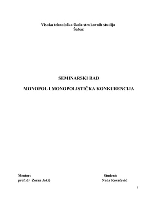 Monopol i monopolistička konkurencija