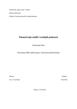 Financiranje MSP preko komercijalnih banaka