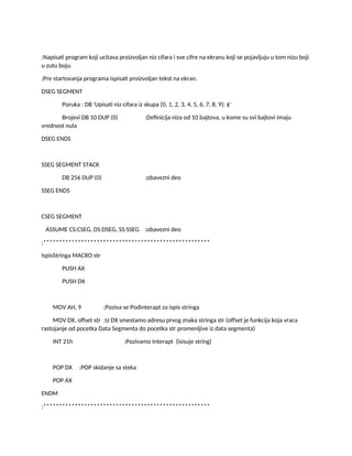 Program za bojenje cifara u asembleru