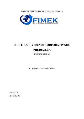 Politika dividenti korporativnog preduzeća