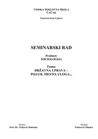 Drzavna uprava – Pojam, mesto, uloga