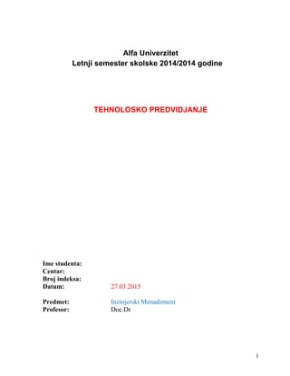 Inžinjerski menadžment – Tehnološko predviđanje