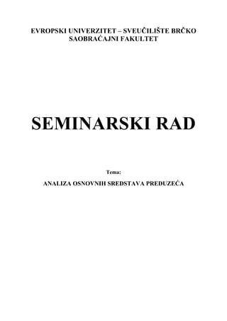 Analiza osnovnih sredstava preduzeća