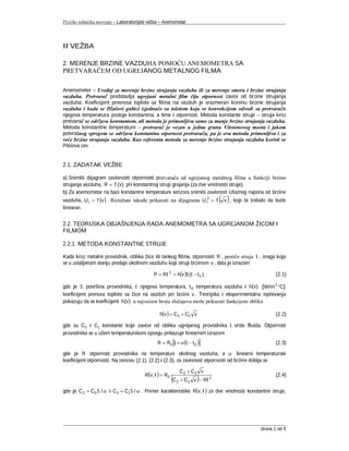 Fizičko-tehnička merenja – Laboratorijska vežba – Anemometar