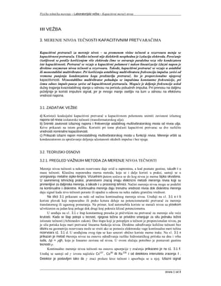 Fizičko-tehnčka merenja – Laboratorijska vežba – Kapacitivni merači nivoa