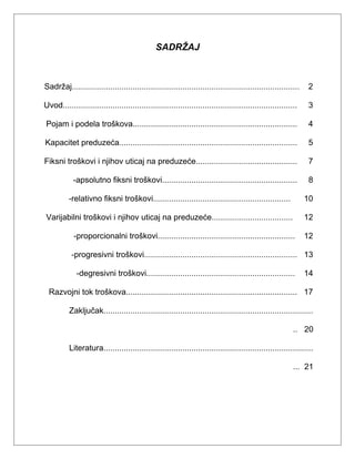 Pojam i podela troskova – Ffiksni i varijabilni