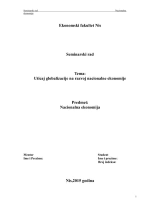 Uticaj globalizacije na razvoj nacionalne ekonomije