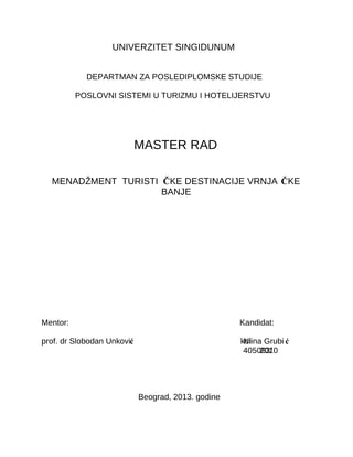 Menadzment turističkih destinacija Vrnjačka banja