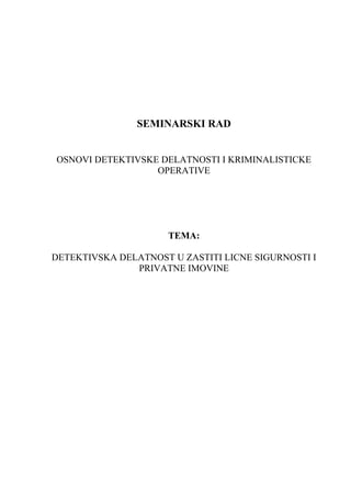Detektivska delatnost u zastiti licne sigurnosti i privatne imovine