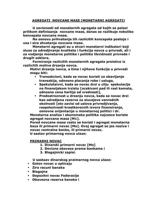Agregati novcane mase – Monetarni agregati