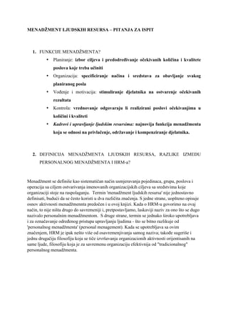Pitanja i  odgovori iz HRM