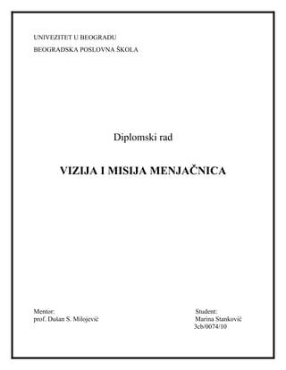 Vizija i misja rada menjačnica