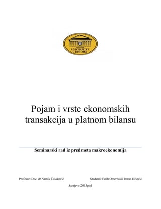 Pojam i vrste ekonomskih transkacija u platnom bilansu
