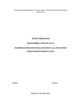 Informacioni sistemi kao osnova praćenja  efikasnosti poslovanja