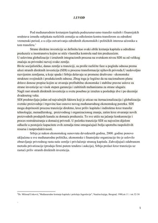 Strane direktne investicije  kao oblik međunarodnog kretanja kapitala