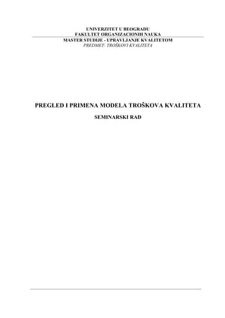 Pregled iprimena modela troskovi kvaliteta